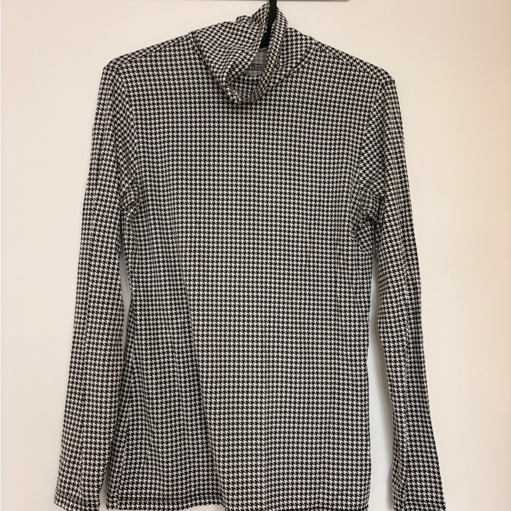 Uniqlo heattech Houndstooth Turtleneck Long Sleeve Top - Black & White